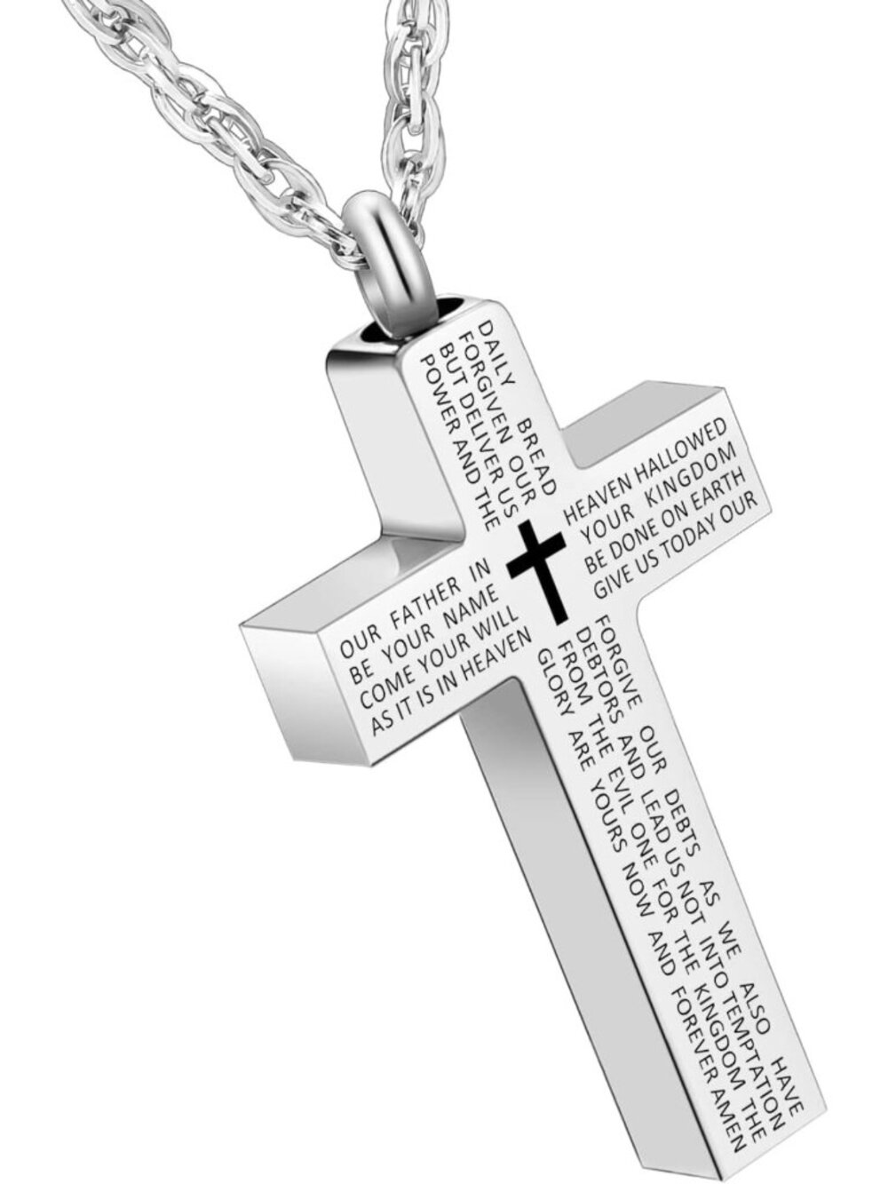 Cremation Cross Necklace for Ashes | Stainless Steel Urn Pendant Memorial